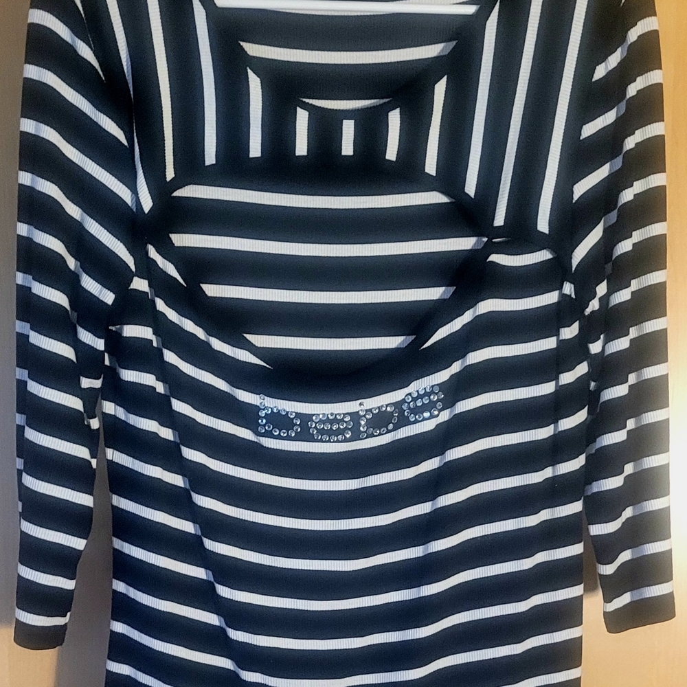 BeBe Striped Black and White Cutout Women's Top Size XL